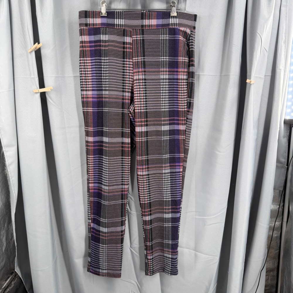 Ashley Stewart Pants Size 14/16 Purple Plaid Stretch Knit Pull On New
